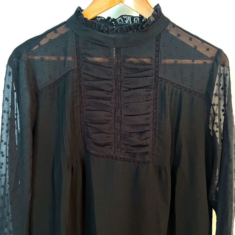 Zara Shift mini Dress with Ruffle front and Sheer Dot Sleeves Party Dress - Picture 3 of 10